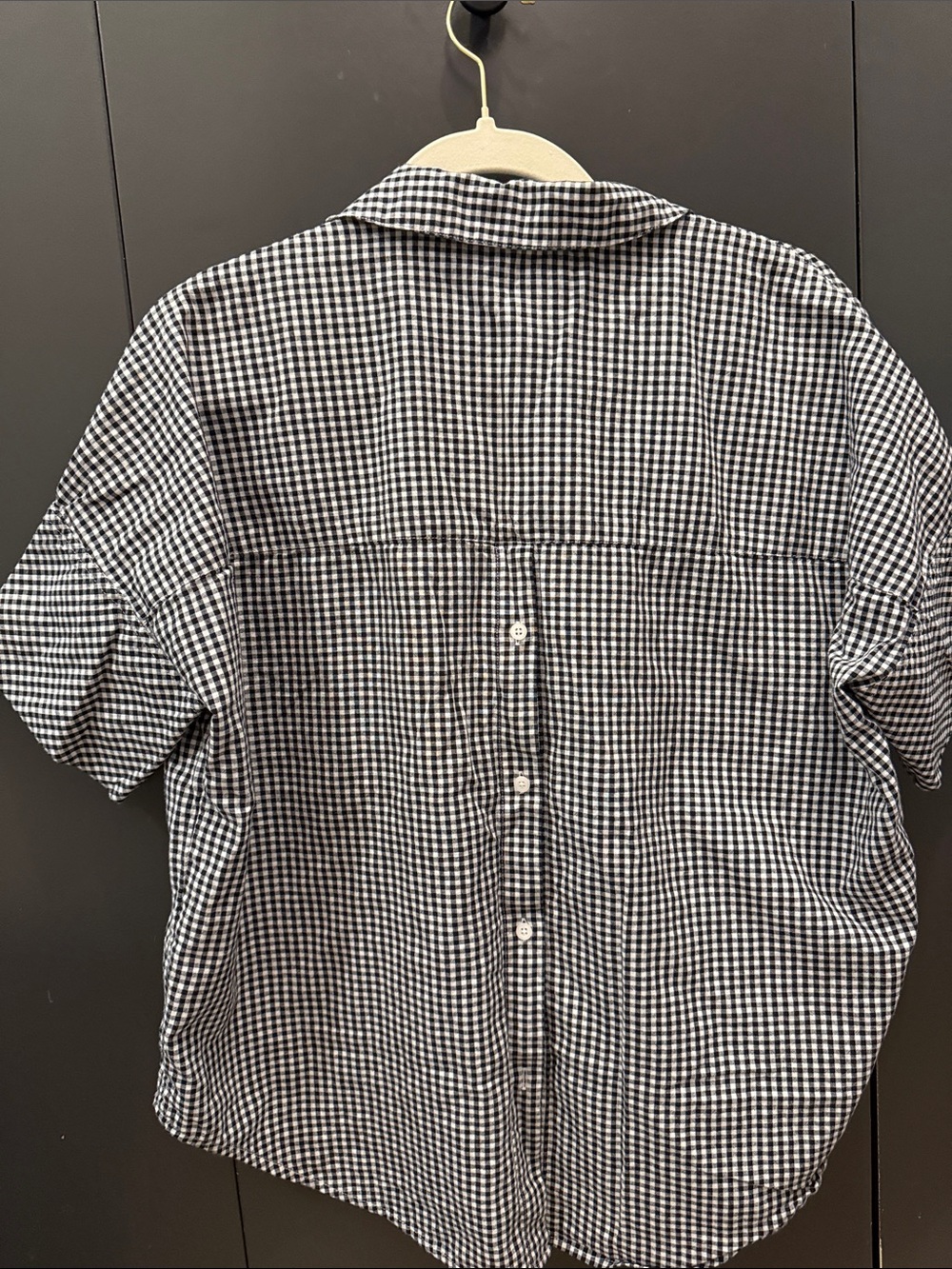 Madewell Black and White Gingham Short-Sleeve Button Shirt Linen Cotton Blend - Picture 4 of 5